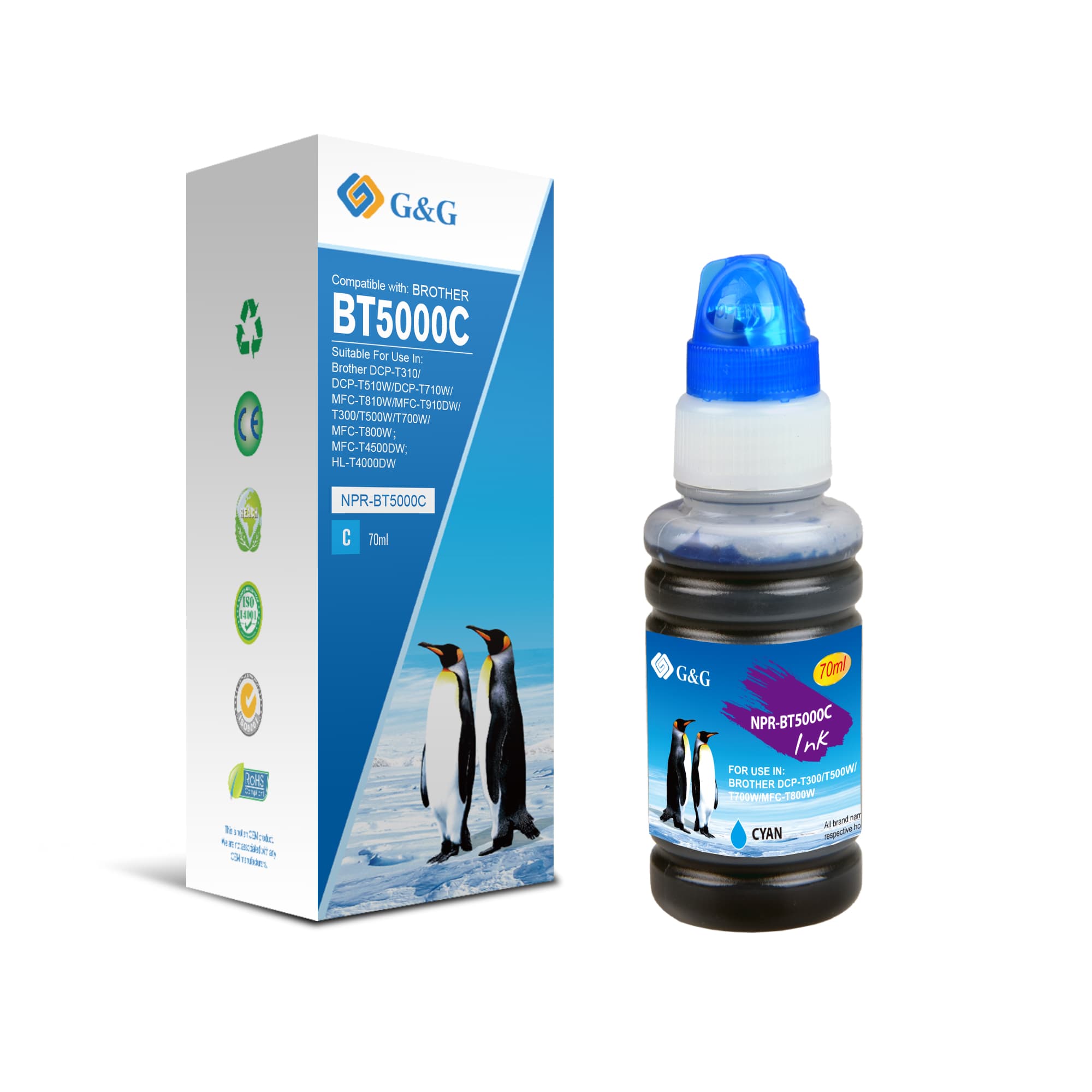 Flacon cerneala Premium G&G Brother BT 5000 Cyan (BT-5000C, BT5000C)