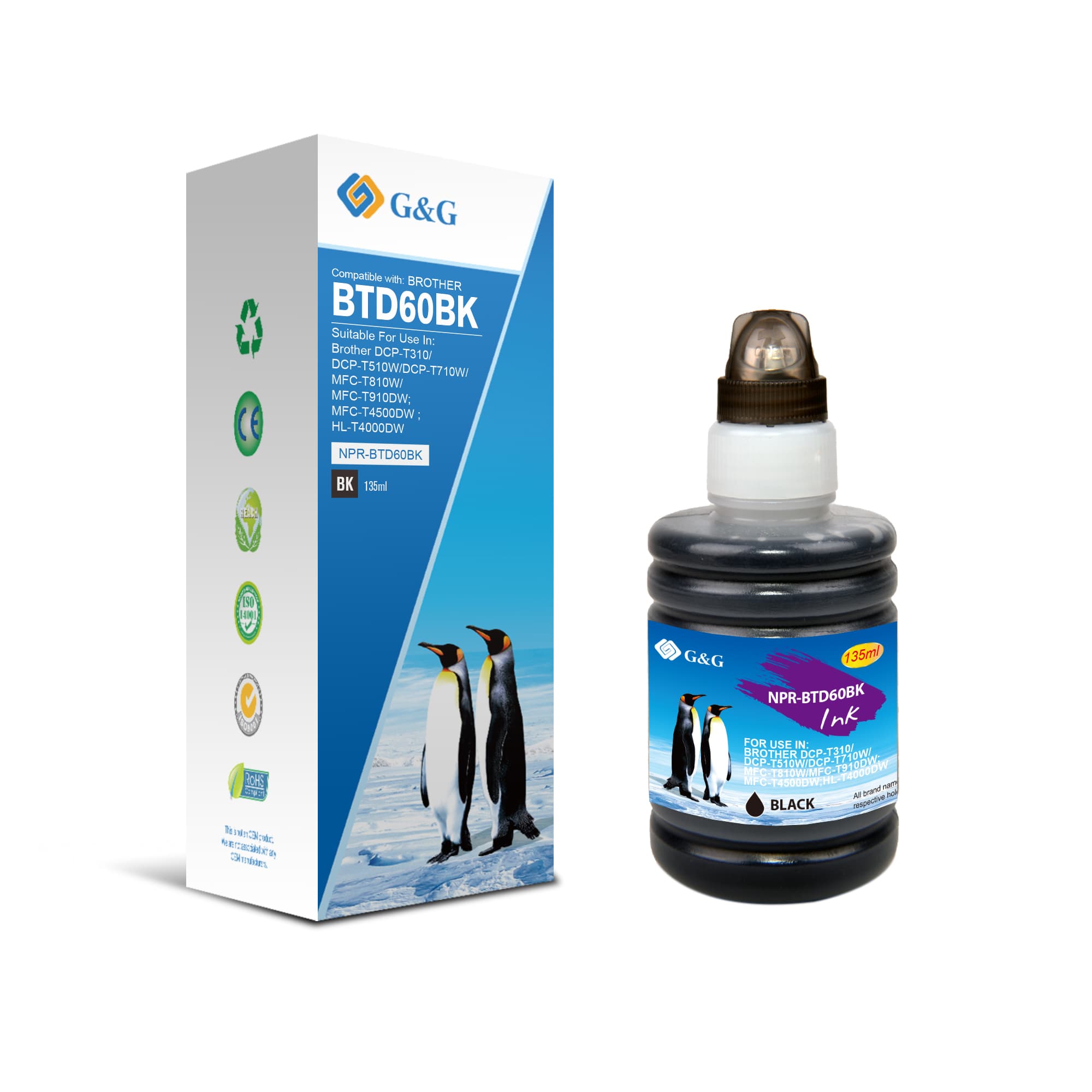 Flacon cerneala Premium G&G Brother BT D60BK Black (BT-D60BK, BTD60BK)