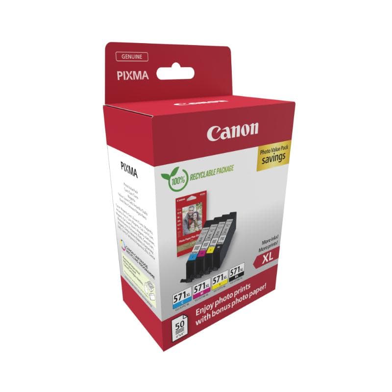 Pachet cartuse de cerneala Canon CLI-571XL KCMY +50 Photo (0332C006AA, CLI571XL CMYK)