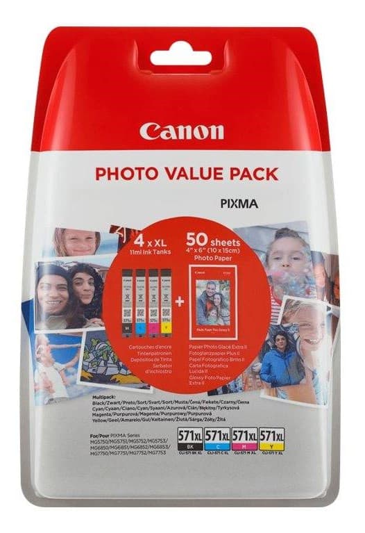 Set cartuse de cerneala Canon CLI-571XL KCMY +50 Photo (0332C005, CLI571XL CMYK)