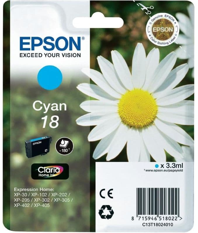Cartus de cerneala original Epson 18 Cyan (C13T18024010)