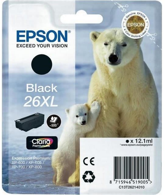 Cartus de cerneala original Epson 26XL Black (C13T26214010)