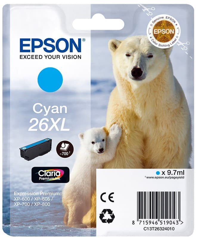 Cartus de cerneala original Epson 26XL Cyan (C13T26324010)