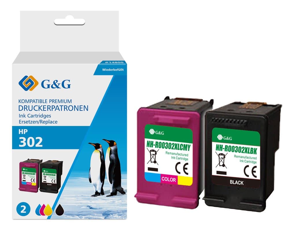 Pachet cartuse premium G&G HP 302XL (F6U68AE, F6U67AE)