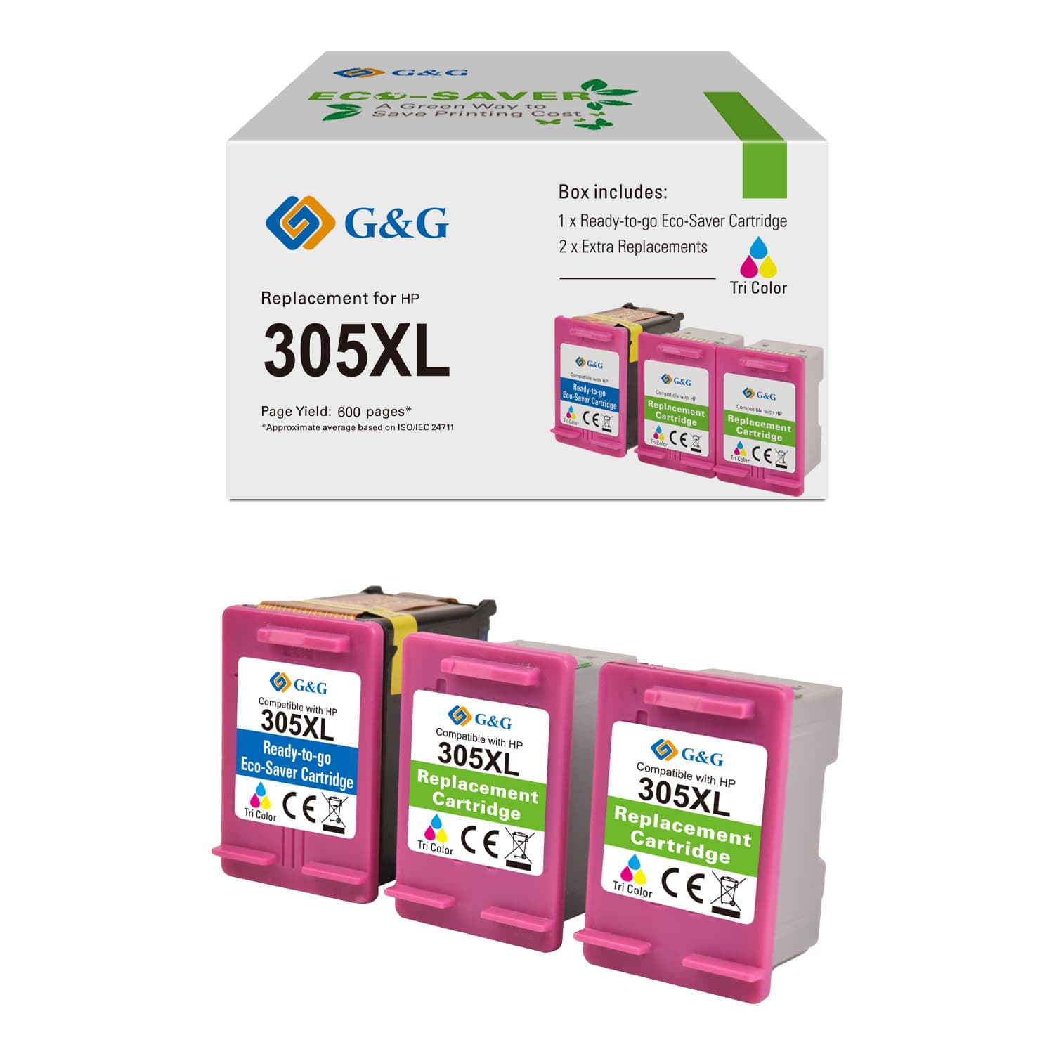 Cartus Premium G&G 3x HP 305XL Color (3YM63AE)