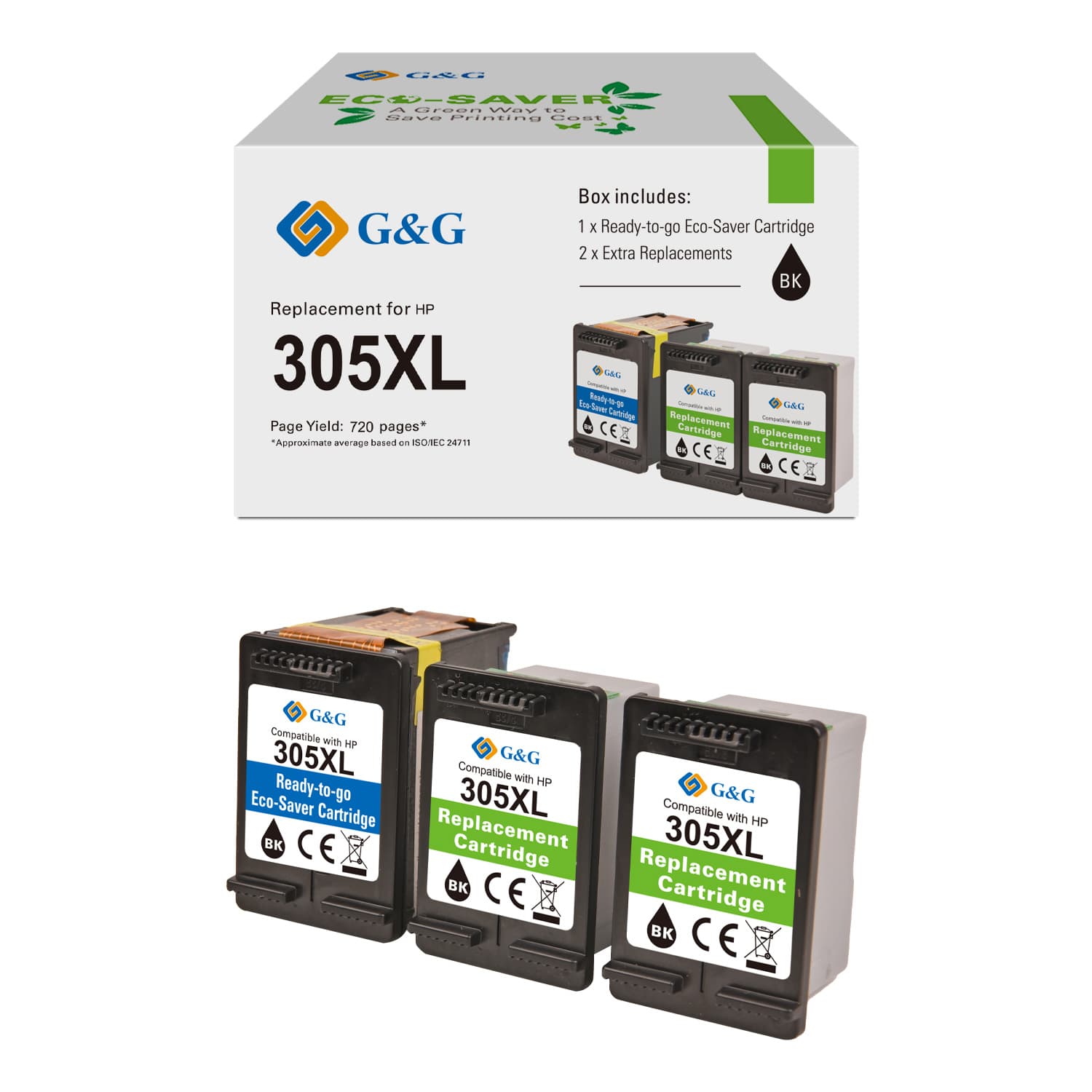 Cartus Premium G&G 3x HP 305XL Black (3YM61AE)