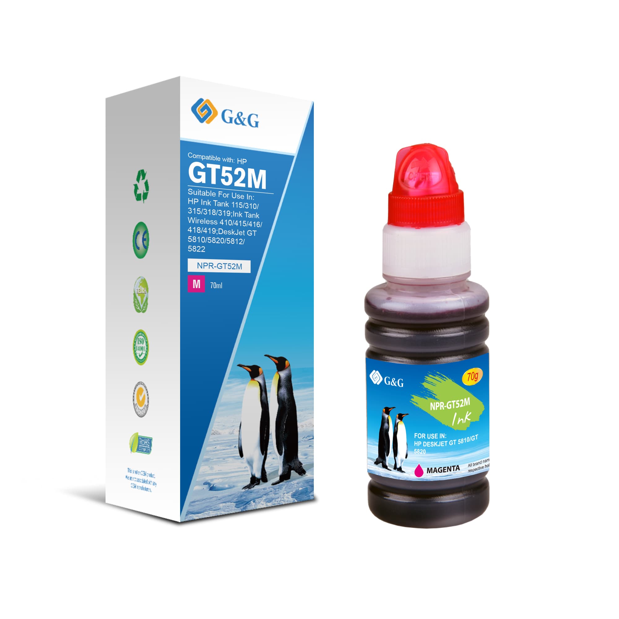 Flacon cerneala Premium G&G HP GT52 Magenta (M0H55AE, HPGT52M)