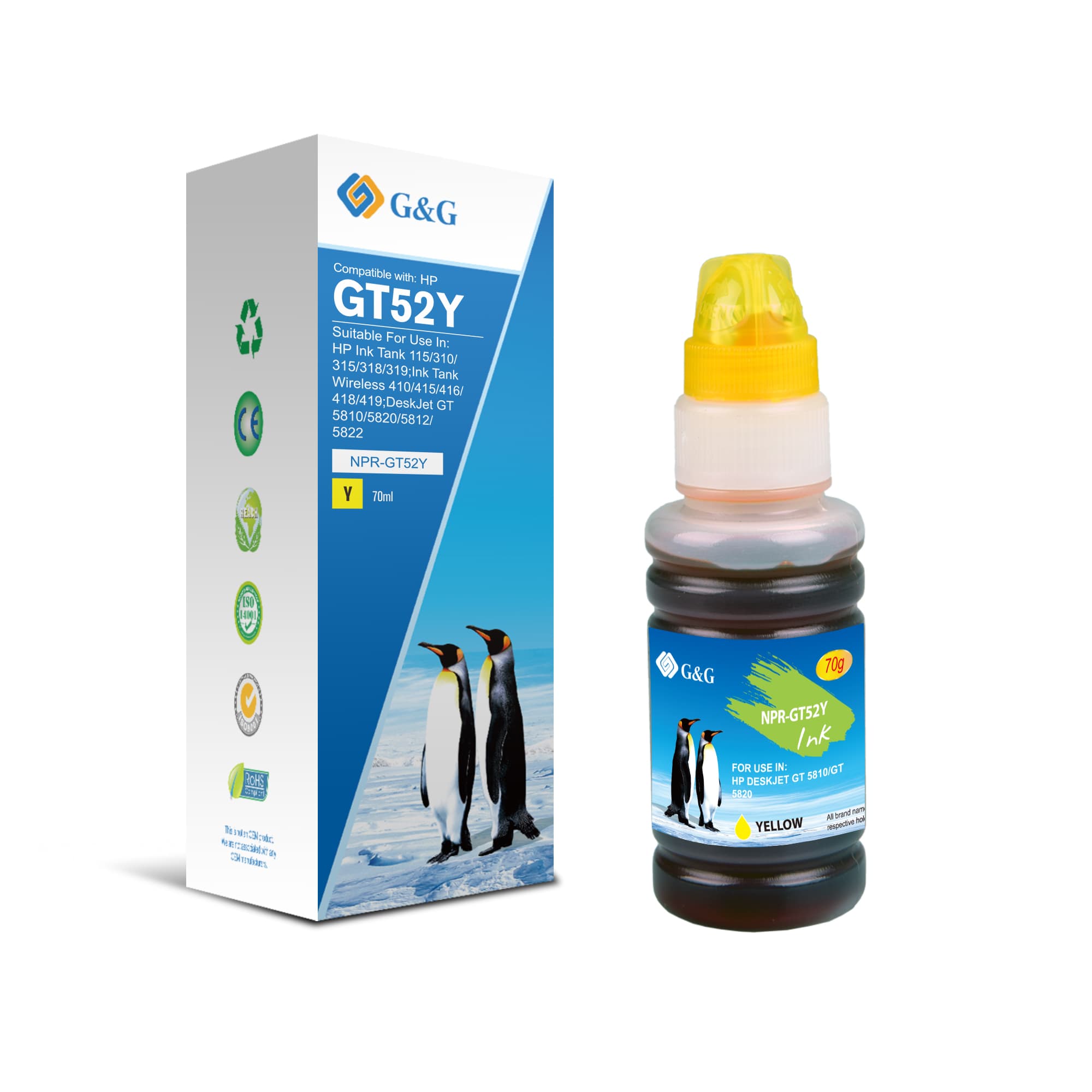 Flacon cerneala Premium G&G HP GT52 Yellow (M0H56AE, HPGT52Y)
