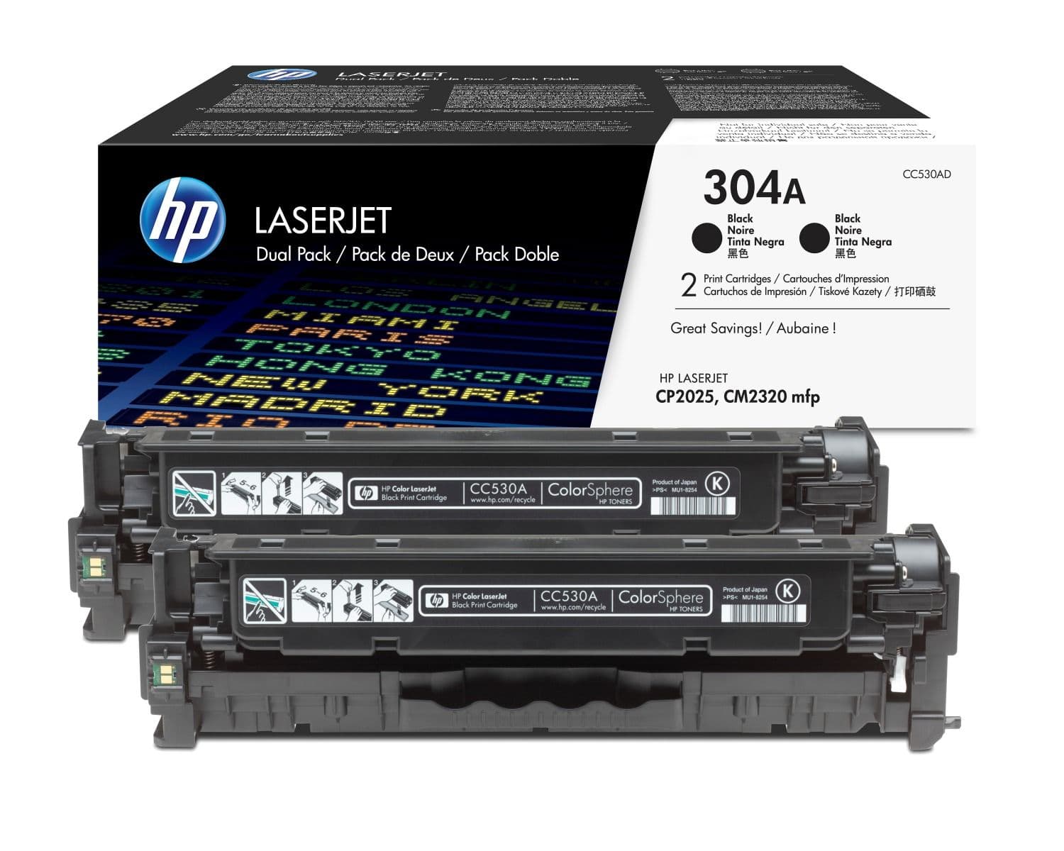 Cartus de toner x2 (7K) HP 304A Black Dual Pack (CC530AD)